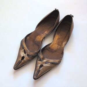 1990s Rogier Vivier Gold Metallic Pointy Toe Flats